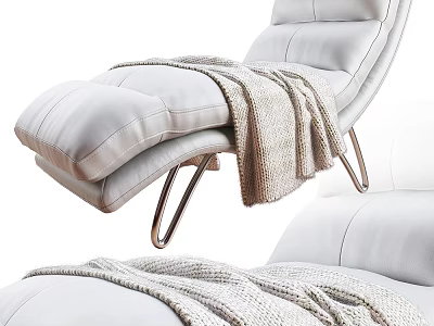 Modern White Leather Recliner with Metal Legs and Soft Knitted Blanket 3d model