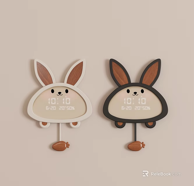 Decorative Home Shelf With Cute Rabbit Shaped Digital Clocks And Time Date 3d model