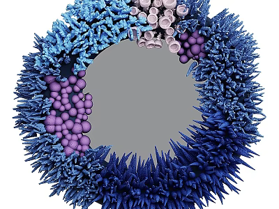 Circular Mirror Adorned With Blue Purple Fluffy Decorations And Round Ornaments 3d model