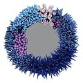Circular Mirror Adorned With Blue Purple Fluffy Decorations And Round Ornaments