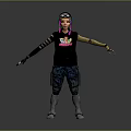 Game Movie Character Featuring Colorful Hair Helmet Mechanical Arm Black Graphic T-Shirt And Cargo Pants