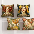Artistic Decorative Pillows With Vintage Female Portraits And Floral Patterns