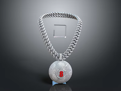 Luxury Daily Wear Necklace With Braided Chain And Spherical Red Gemstone Pendant 3d model