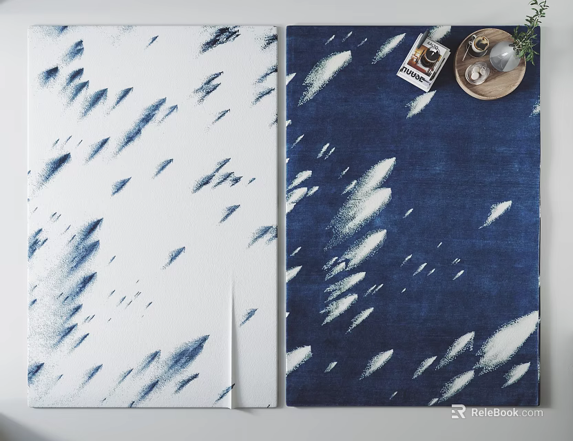 Blue And White Square Rug With Abstract Feather Pattern For Modern Home Decor 3d model