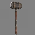 Medieval Metal Hammer Weapon With Square Head And Spiral Wooden Handle Design