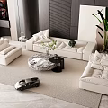 Modern Living Room Interior With White Sofa Marble Coffee Table Green Plant And Area Rug