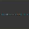 Various Designs of Blue and Orange Daggers on Gray Background with Reflections