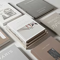 Modern Designed Books And Magazines With Minimalist Covers And Stacked Arrangement