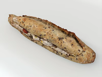 Multigrain Baguette Sandwich Filled With Ingredients 3d model Multigrain Baguette Sandwich Filled With Ingredients 3d model