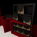 Decorative Ornament Set with Red Display Cabinets and Logo Packaging Boxes 3d model