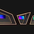 Triangular Structures With Illuminated Borders And Colorful Screens On Black Background