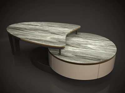 Modern Combination Coffee Table Featuring Marble Tabletop Black Legs And Beige Cabinet 3d model