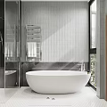 Modern Bathroom With Freestanding Tub Glass Shower And Tiled Walls