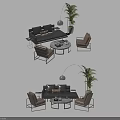 Modern Sofa Coffee Table Set With Armchairs Potted Plants And Hanging Lights 3d model