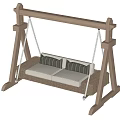 Wooden Frame Hammock Swing Chair with Woven Seat and Two Striped White Cushions