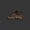 Old Worn Brown Leather Shoes With Orange Buttons As Vintage Footwear Item