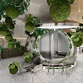 Lush Hanging Green Plants Decorated Café Interior With Foliage And Seating Area