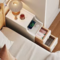 Modern Bedside Table With Open Drawer Mobile Phone Cup And Lamp