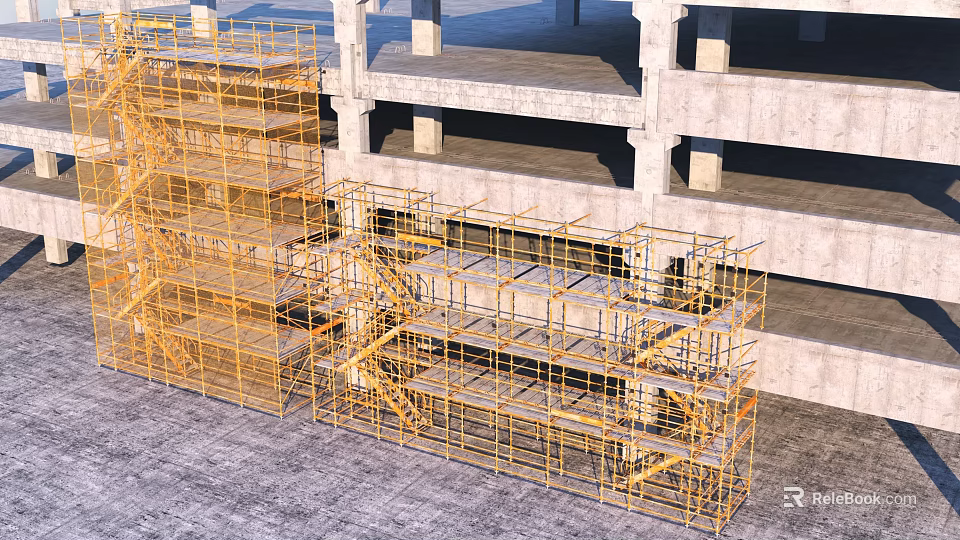 Building Construction Scaffolding Structure With Metal Frames And Working Platforms 3d model 
