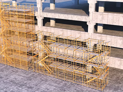Building Construction Scaffolding Structure With Metal Frames And Working Platforms 3d model
