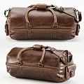 Brown Leather Duffle Bag With Vintage Design Metal Buckles And Straps
