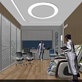Modern Optical Clinic Interior With Examination Chair Doctor Patient Medical Equipment And Green Plant