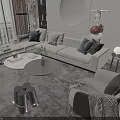 Modern L shaped Sofa And Coffee Table Set With Plush Pillows Gray Rug And Floor Lamp