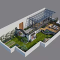 Roof Garden Design With Lush Lawn Greenery Glass Pavilion And Cozy Seating Area