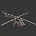 Detailed Camouflage Painted Military Helicopter With Extended Rotors On Gray Background