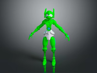 Green Mechanical Robot Character 3D Model Design With White Accents And Shiny Surface 3d model