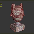 Ancient Stone Ornamental Urn With Intricate Decorative Carvings And Square Pedestal