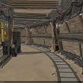 Industrial Sci Fi Interior With Curved Metal Tracks And Metal Frames