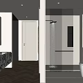 Modern Bathroom Interior With Glass Shower Enclosure Marble Vanity White Toilet And Herringbone Flooring