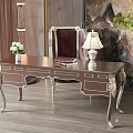 Elegant Wooden Desk With Carved Legs Table Lamp Books And Vase With Flowers