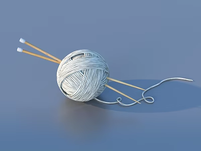 Soft White Knitting Yarn Ball With Wooden Needles For Craft Projects 3d model