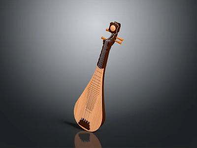 Traditional Wooden Chinese Pipa Musical Instrument with Strings Classic Design and Reflective Surface 3d model