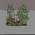 Diverse Plant Combination With Tall Trees Pink Flowering Plants Green Shrubs And Mixed Foliage