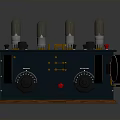 Vintage Electronic Device With Vacuum Tubes Control Knobs And Wooden Base Panel 3d model