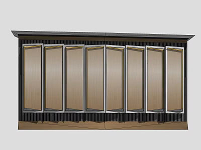 Modern Feature Wall With Vertical Golden Panels And Metal Frames Design 3d model