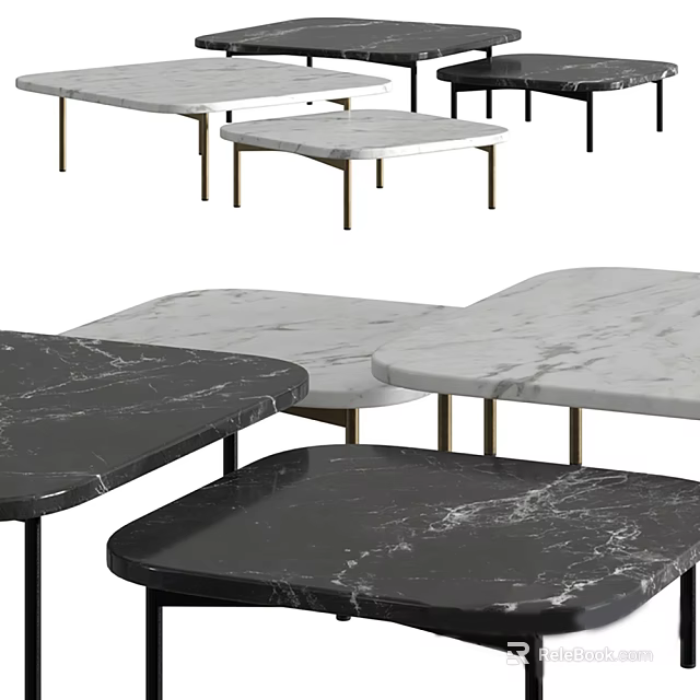Modern Coffee Tables With Black And White Marble Tops And Metal Legs For Living Room 3d model 