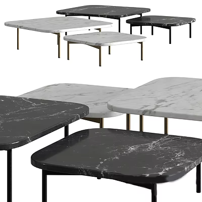 Modern Coffee Tables With Black And White Marble Tops And Metal Legs For Living Room 3d model