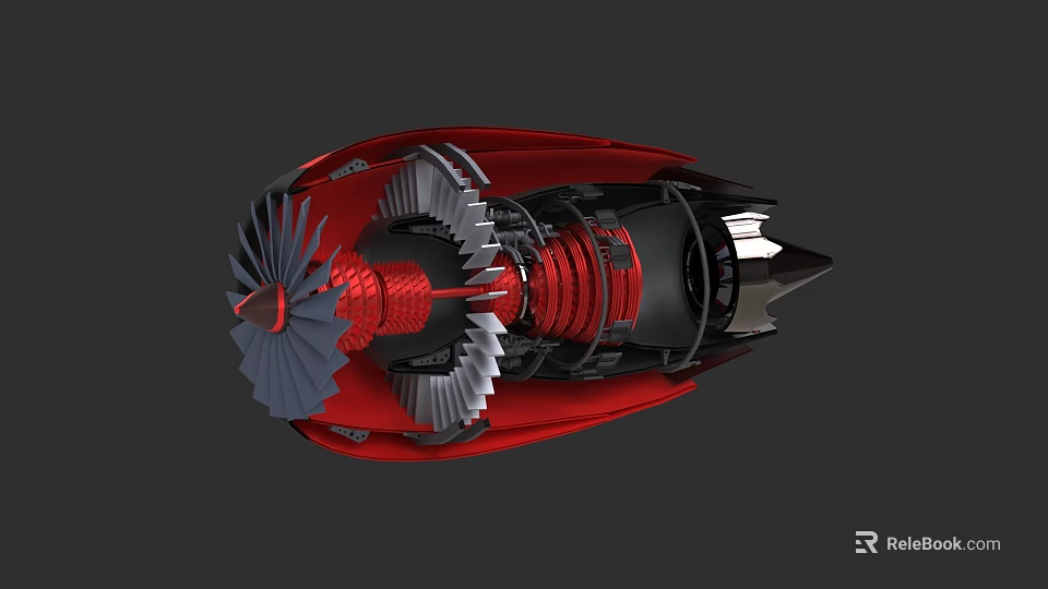 Fighter Jet Engine Detailed Internal Structure With Turbine Blades And Fan 3d model 