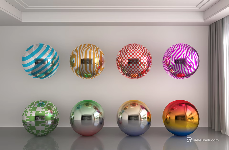 Colorful Decorative Spheres With Various Patterns For Modern Wall Design 3d model