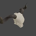 Detailed Mythical Skull With Large Curved Horns On Dark Background