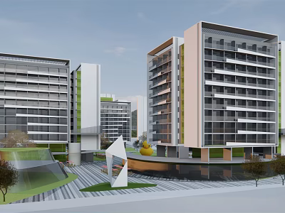 Modern High Rise Apartment Buildings With Contemporary Architecture And Urban Green Areas 3d model