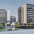 Modern High Rise Apartment Buildings With Contemporary Architecture And Urban Green Areas