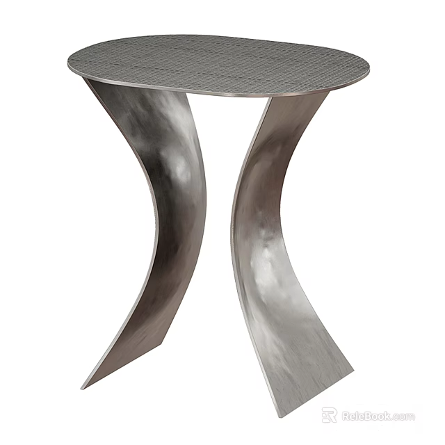 Modern Metallic Side Table With Curved Legs And Textured Round Top 3d model 