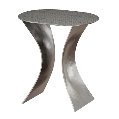 Modern Metallic Side Table With Curved Legs And Textured Round Top 3d model