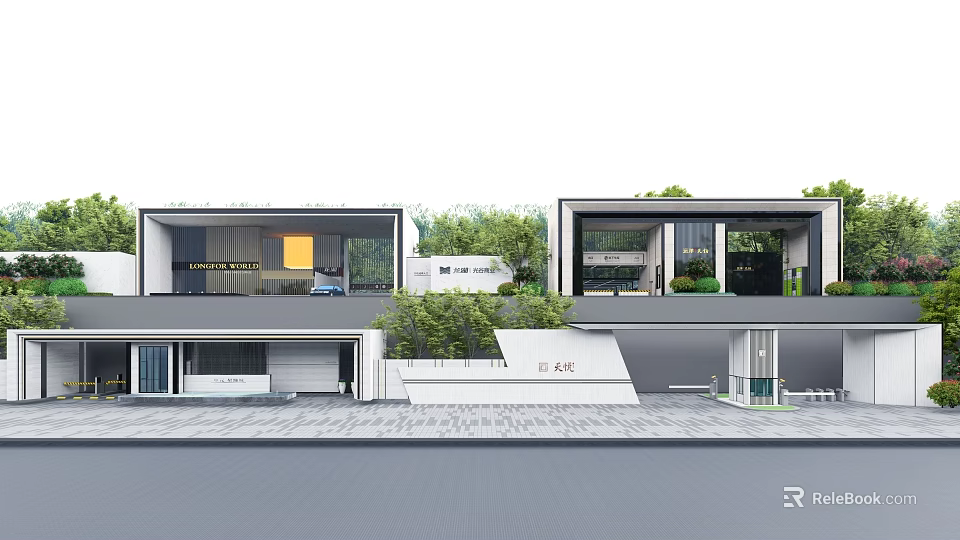 Modern Architectural Entrance Gate With Greenery And Contemporary Exterior Design Elements 3d model 