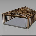 Wooden Garage Frame Structure With Roof Trusses And Concrete Base Foundation